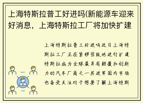 上海特斯拉普工好进吗(新能源车迎来好消息，上海特斯拉工厂将加快扩建)